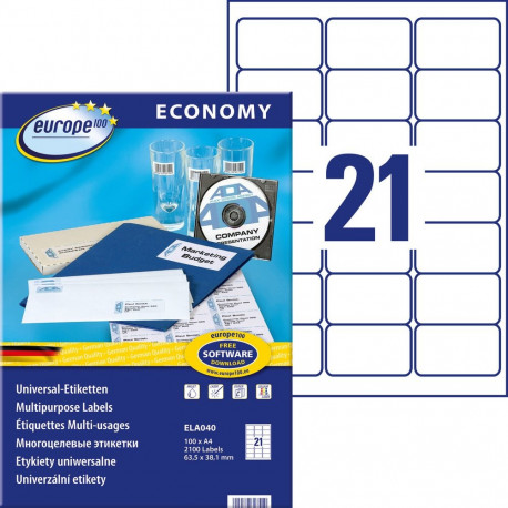 Sticker label AVERY Economy 63.5x38.1mm on 21 sheets 100 sheets