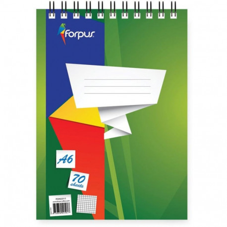 Kaustik spiraalköites ülevalt A6 FORPUS ruuduline kartongkaaned 70 lehte