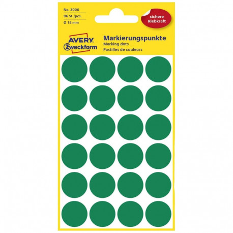 Sticker label AVERY Zweckform Q18mm green 96pcs (3006)