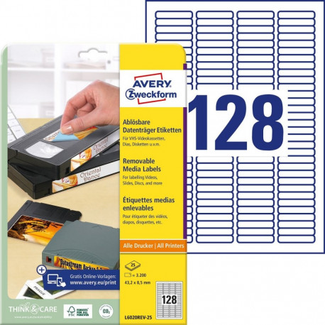 Adhesive label AVERY Zweckform 43.2x8.5mm 25 sheets removable (L6020REV-25)