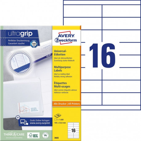 Adhesive label AVERY Zweckform 105x33.8mm 100 sheets (3665)