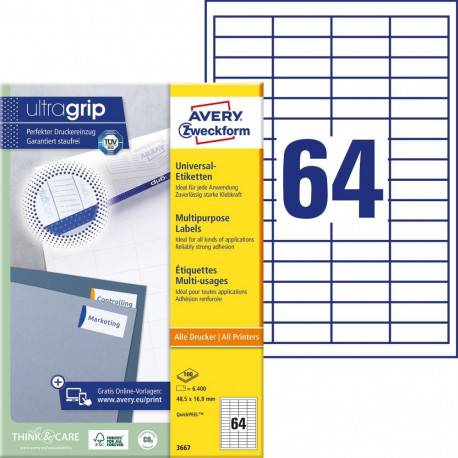Labels 48,5x16,9mm InkjetLaserCopy white