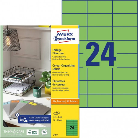 Labels 70x37mm InkjetLaserCopy green