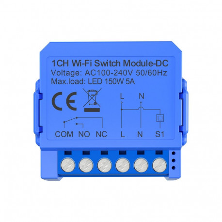 Intelligent 1-channel WiFi switch module with voltage-free DC contact Avatto WSM16-DC-1