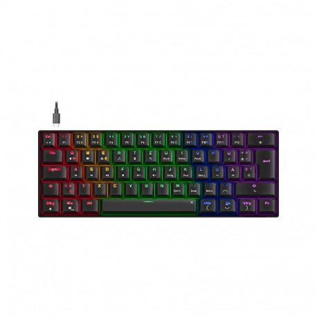 ATMOS RGB Rainbow Mechanical 60% Gaming Keyboard with brown switches, black - DE layout