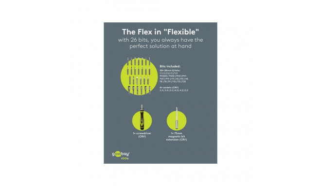 Goobay Tools kruvikeerajate komplekt 26-osaline otsikute komplektiga