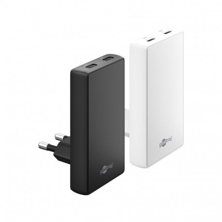 Goobay USB-C™ PD GaN Dual Fast Charger 90° Flat (65 W) black black