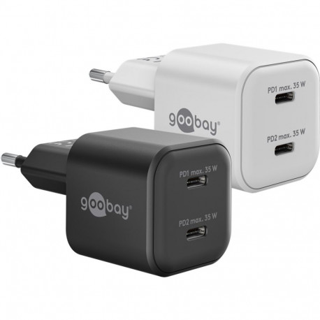Goobay USB-C™ PD GaN kahekiirlaadijaga Nano (35 W) valge