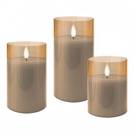 Goobay Set of 3 LED Real Wax Candles in Glass, Gold-Transparent