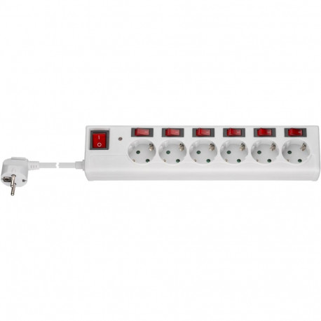 Goobay 6-Way Surge-Protected Power Strip with Switch, 1.5 m white