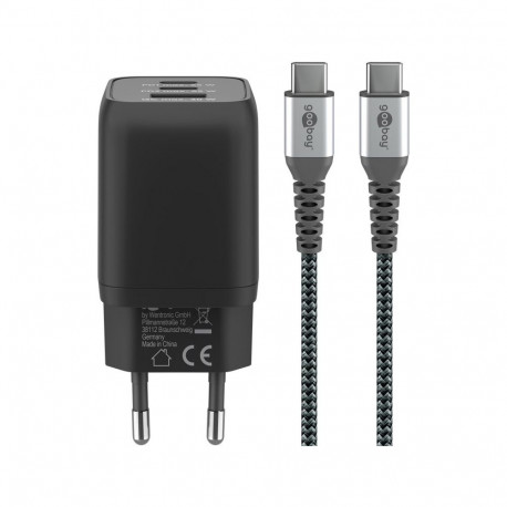 Goobay USB-C™ kiirlaadija Nano (65 W) ja USB-C™ tekstiilkaabel (1 m) komplekt