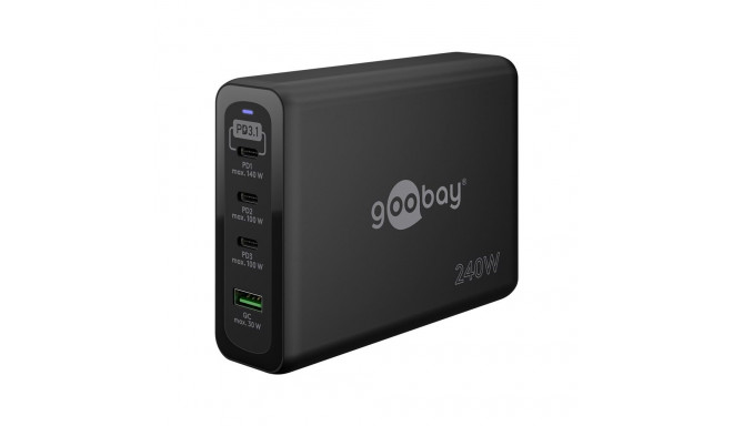 Goobay USB-C™ PD GaN mitme pordiga kiirlaadija (240 W) must