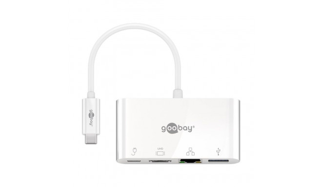 Goobay USB-C™ multiport-adapter HDMI™ ja Etherneti jaoks, PD, valge