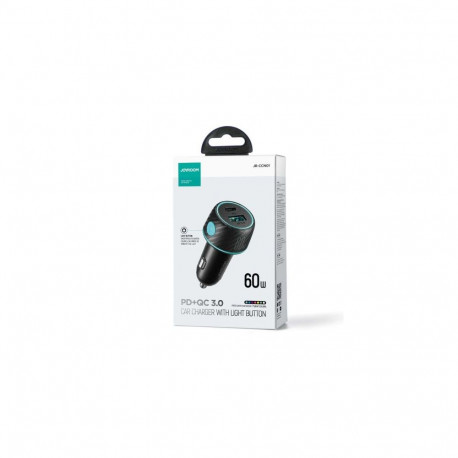 Joyroom Car Charger U+C, QC 3.0, PD, 60W, RGB, Black (JR-CCN01)