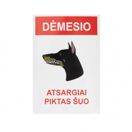 kleebis ettevaatust vihane koer 180x120mm