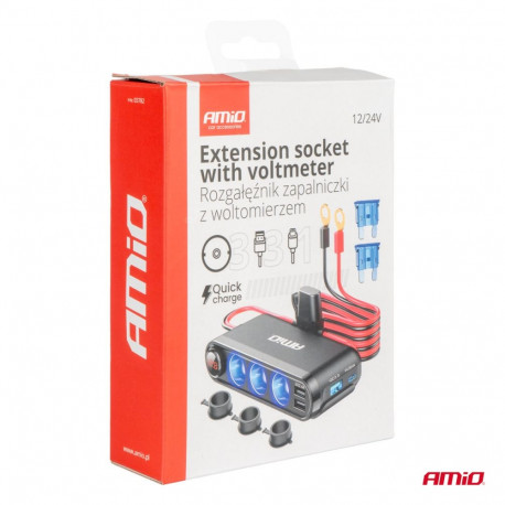 Laadija-pikendusjuhe voltmeetriga 1,5m 12/24V