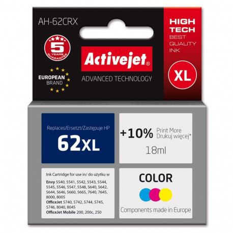 Activejet AH-62CRX tindikassett (asendus HP 62XL C2P07AE; premium; 18 ml; värviline)