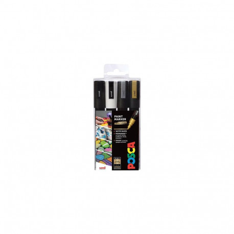 POSCA PC-5M Black, Gold, Silver, White 4 pc(s)