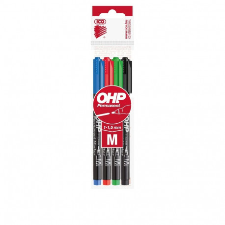 Permanent marker set, OHP, 1-1,5 mm, M, ICO, 4 different colours