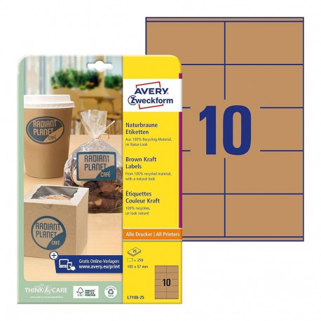 Sticker label ecological AVERY Zweckform 105x57mm 25 sheets brown (L7108-25)