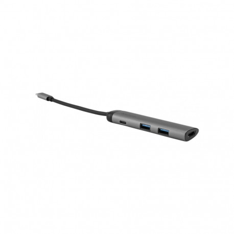 USB 3.2 Gen 1 Multiport-Hub, USB-C Stecker > 2x USB-A + USB-C Buchse + HDMI-Buchse (silber/schwarz, 