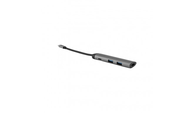 USB 3.2 Gen 1 multiport-hub USB-C pistik 2x USB-A, USB-C ja HDMI-pesa PD, laadimine kuni 100W, hõbe/