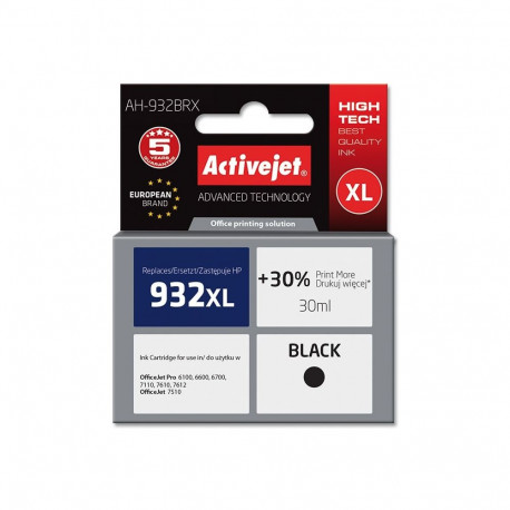 Activejet AH-932BRX tindikassett (asendus HP 932XL CN053AE; premium; 30 ml; must)