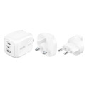 Belkin BOOSTCHARGE 70w 2C1A Wall Charger with interchangable plug tips UK, EU, US White