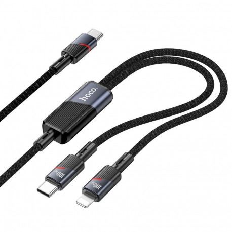 Cable 2in1 USB C to USB C + Lightning Hoco 5A 100W 1,2 m U139 black