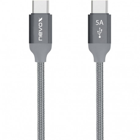 USB 2.0 kaabel 1m USB-C pistikust USB-C pistikuni PD, laadimine kuni 100W, hall
