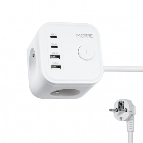 Morre pikendusjuhe 7in1 3 pesa, 2xUSB-C 15W, 2xUSB-A 12W 1,5m M-403