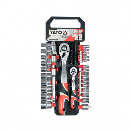 Yato YT-38680 mutrivõtmete komplekt 51 tk, 1/4" 1/2", 72 hammast, CrV 6140, CrV 50BV30, S2