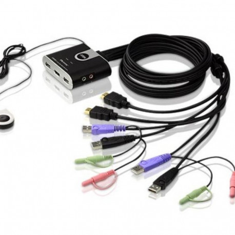 2-port USB/HDMI heli KVM-lüliti koos kaugpordiga
