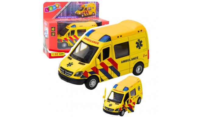 Karetka ambulans metallist tagasivedu tulede ja helidega kollane 1:32
