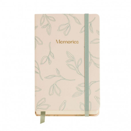 Märkmik 90x140mm 100l joonimata tühi sisu  Leaves L.Wind kummikinnitus, järjehoidja, pliiatsihoidja,