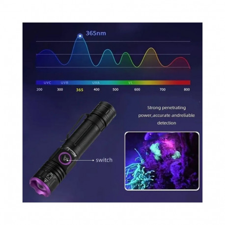 Zoom 395nm/365nm UV LED Flashlight