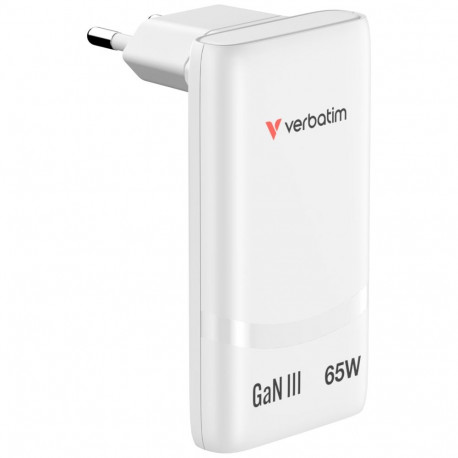 Verbatim Fold n Go GaN Charger 65W 2xUSB C white foldable 32355