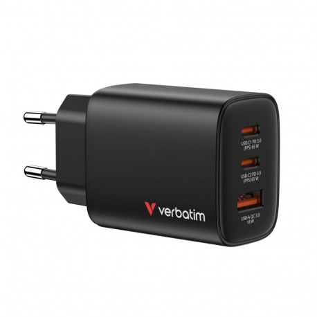 Verbatim Essentials GaN Charger 65W 2xUSB-C/1xUSB-A black  32352