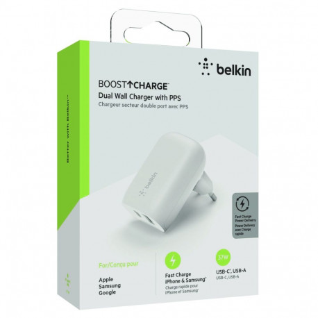 Belkin BOOST Charge 37W kahe USB laadija USB-C 25W PD + USB-A WCB007vfWH