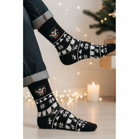 SOKISAHTEL GERMO musta värvi jõulumustriga puuvillased sokid 446