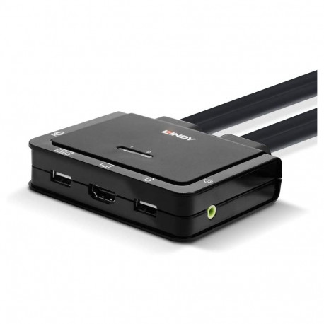 Lindy 2 Port Cable KVM Switch, HDMI 4K60, USB 2.0 & Audio, KVM Switch (black)