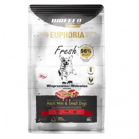 EUPHORIA Fresh täiskasvanute sealiha veiselihaga XS/S kuiv koeratoit 50g