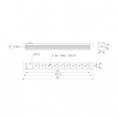 EnerGenie EG-PDU-9F2F toitejaotur, 10 tk C13 pistikupesasid, 1U, 16A, C20 pistik, 2 m kaabel, must