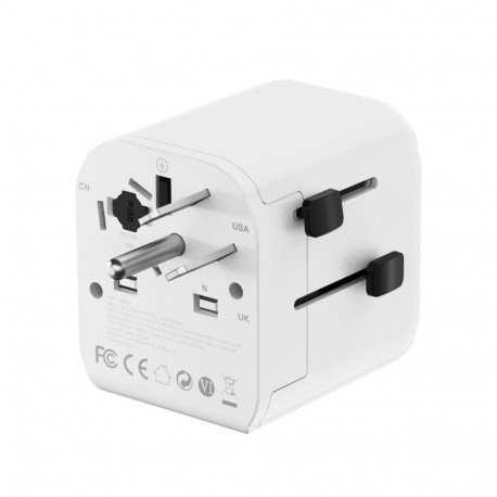 Gembird TPA-EU1A1C20-01-W Grounded universal travel power adapter, 20 W, white
