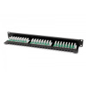 Patch panel 19'' 24x RJ45, LSA level, cat.6, unshielded, 1U, cable guide, labeling fields, black