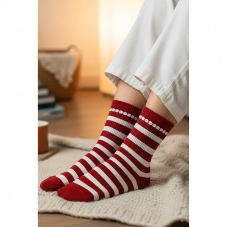 SOKISAHTEL LUANA punased triibulised puuvillased sokid 444