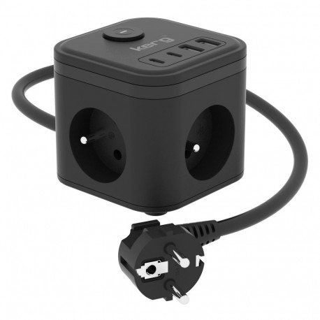 KERG 3-socket power cube + fast charger USB-A+USB-C 1.5m 3×1.5mm2 H05VV-F 16A/250V~ Smart black