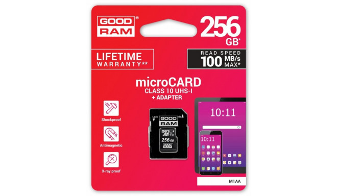Goodram mälukaart microSDXC 256GB Class 10 UHS-I + adapter