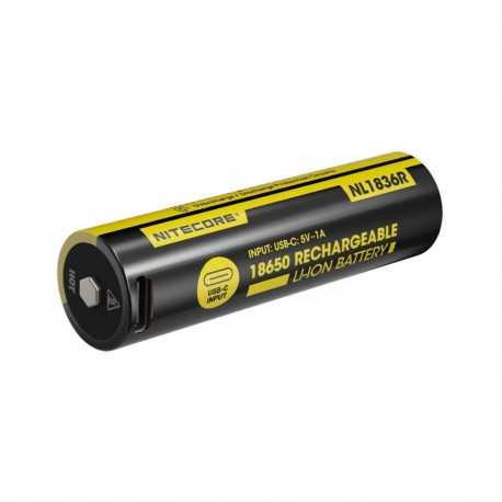 Nitecore NL1836R laetav 18650 Li-ion aku – 3600 mAh, USB-C laadimine, 6A, nikkelkattega teras