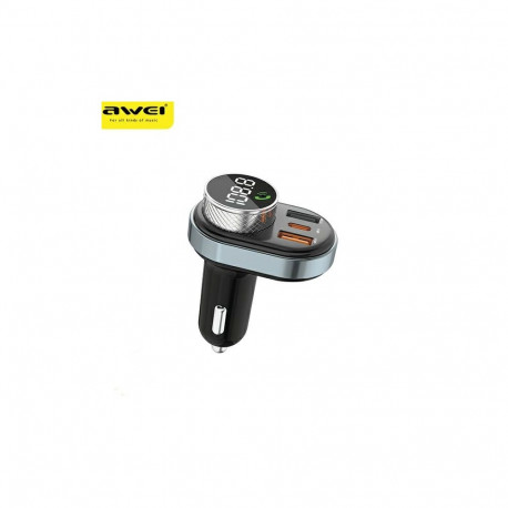 AWEI car charger C-843 with transmitter FM, Bluetooth 5.0, MP3, 1xUSB+1xUSB-C |black
